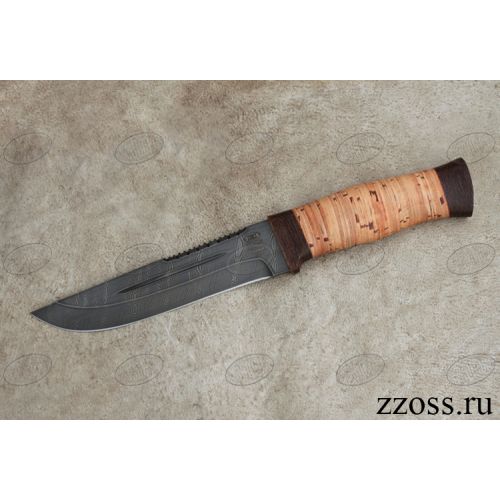 Нож охотничий, туристический «Пират» Н55, сталь черный дамаск (У10А-7ХНМ), рукоять: текстолит, береста наборная